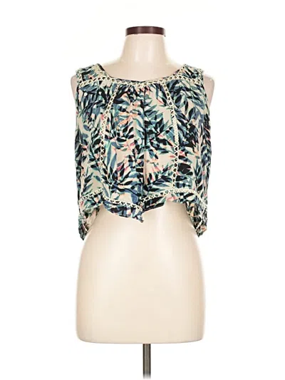 Pre-owned Greylin Sleeveless Silk Top Teal Strapless Neckline Tops In Blue