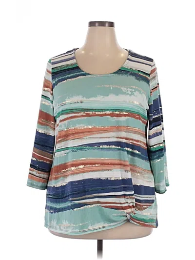 Pre-owned Jm Collection 3/4 Sleeve Top Teal Scoop Neck Tops In Blue