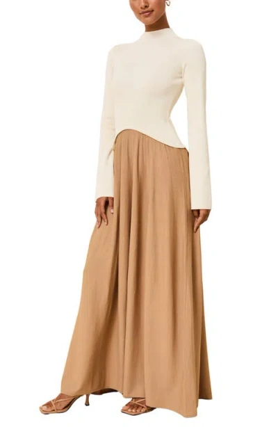 Solid & Striped Soglio Long Sleeve Maxi Swetter Dress In Brown