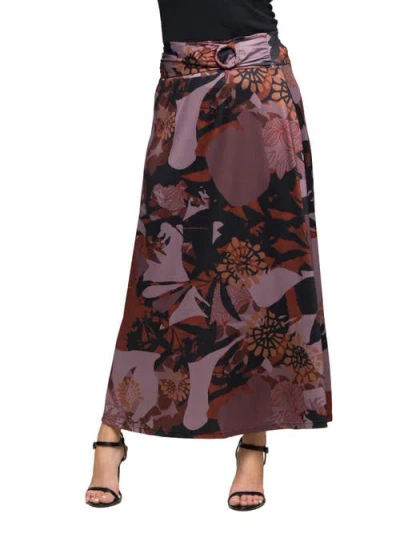 24seven Comfort Apparel Floral Print Maxi Skirt With Buckle Waist In Multi