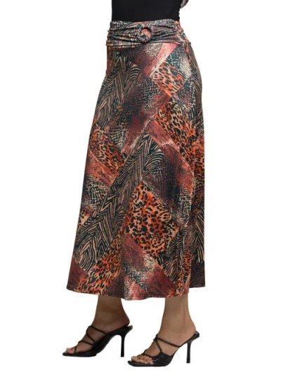 24seven Comfort Apparel Animal Patchwork Print Maxi Skirt In Multi