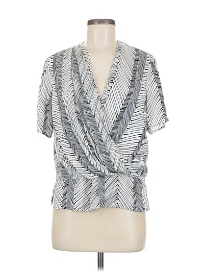 Pre-owned Mm. Lafleur Short Sleeve Silk Top Silver Plunge Neckline Tops