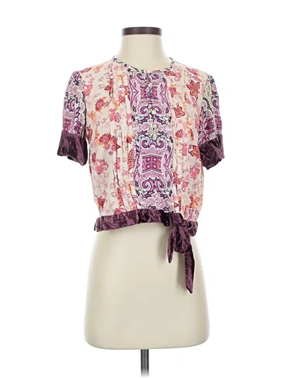 Pre-owned By Anthropologie Short Sleeve Blouse In Purple