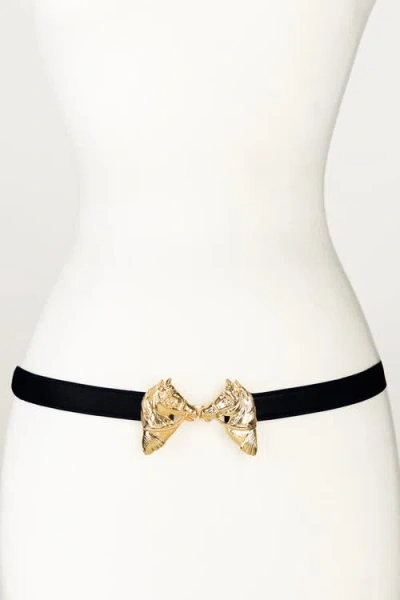 Raina Belts Harvey Horse Clasp Leather Belt In Black