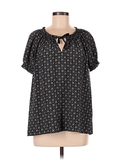 Pre-owned Joie Short Sleeve Silk Top Black Keyhole Neckline Tops