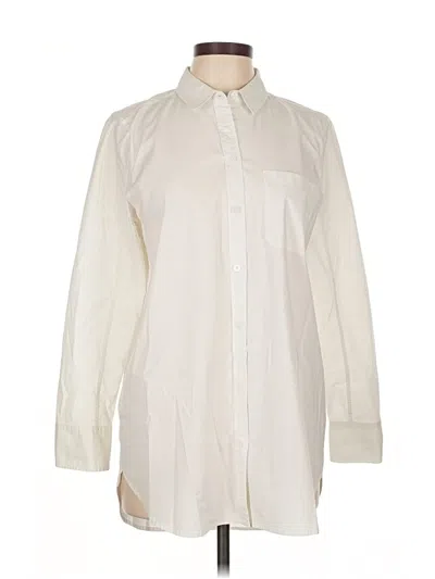 Pre-owned Athleta Long Sleeve Button Down Shirt In White