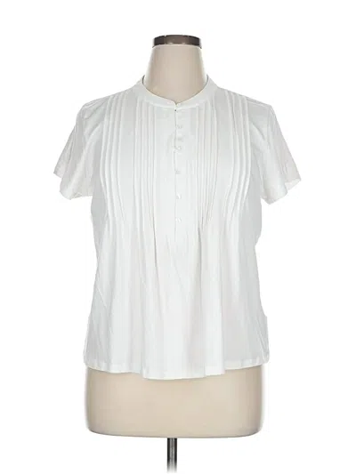 Pre-owned Lands' End Short Sleeve Blouse In White