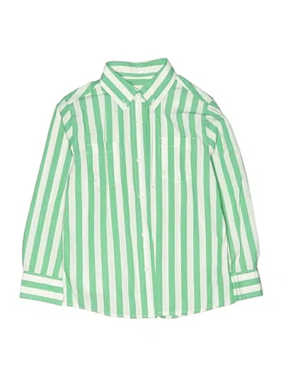 Pre-owned Crewcuts Kids' Long Sleeve Button Down Shirt In Green