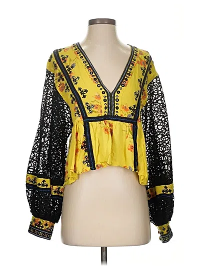 Pre-owned Free People 3/4 Sleeve Blouse In Yellow