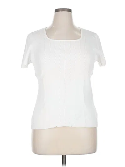 Pre-owned Jones New York Collection Short Sleeve Top Ivory Square Neckline Tops In White