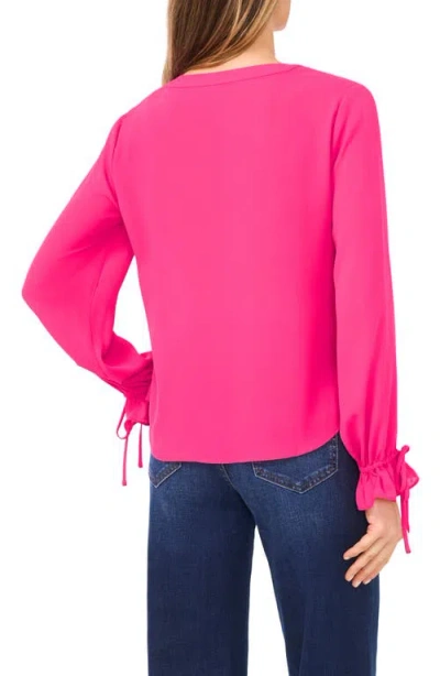 Cece Tie Cuff Button-up Top In Pink