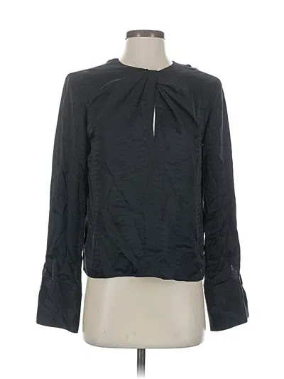 Pre-owned Frame Long Sleeve Silk Top Black Keyhole Neckline Tops
