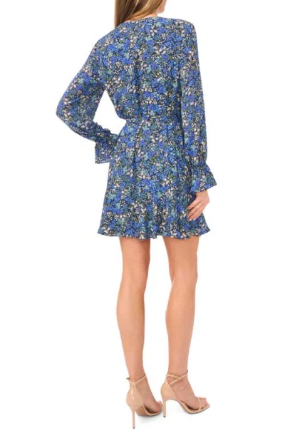 Cece Floral Long Sleeve Dress In Blue