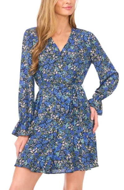 Cece Floral Long Sleeve Dress In Blue