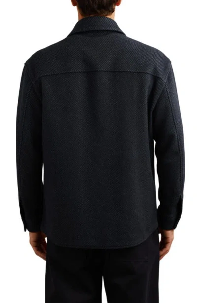 Reiss Compton Herringbone Wool Blend Shirt Jacket In Blue