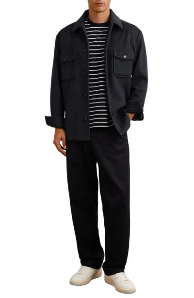 Reiss Compton Herringbone Wool Blend Shirt Jacket In Blue