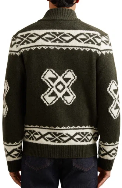 Reiss Forest Green Wool-blend Fair Isle Zip Jumper In Gray