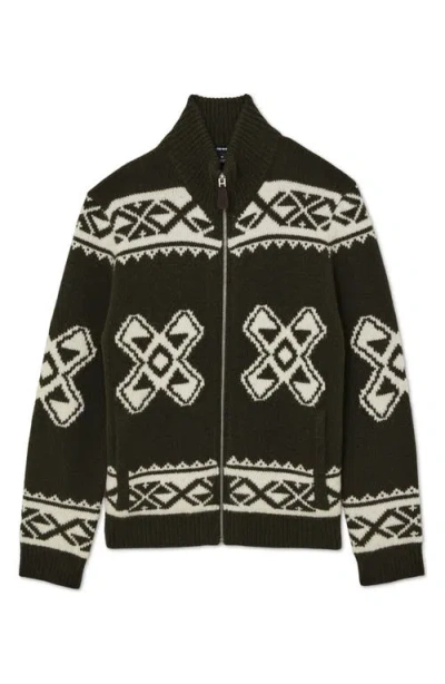 Reiss Forest Green Wool-blend Fair Isle Zip Jumper In Gray