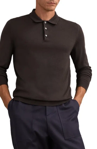 Reiss Trafford Long Sleeve Wool Polo Sweater In Brown