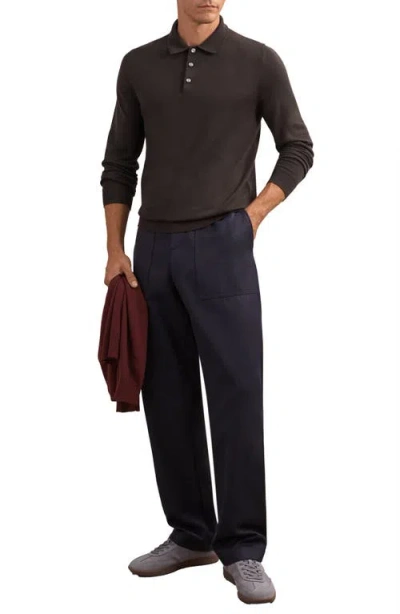 Reiss Trafford Long Sleeve Wool Polo Sweater In Brown