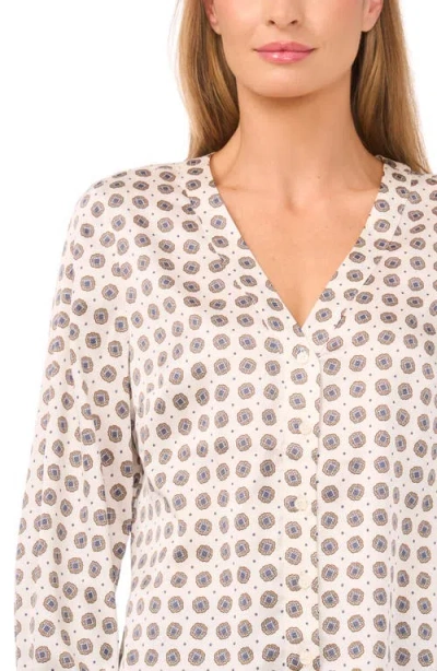 Cece Medallion Print Satin Georgette Button-up Shirt In White