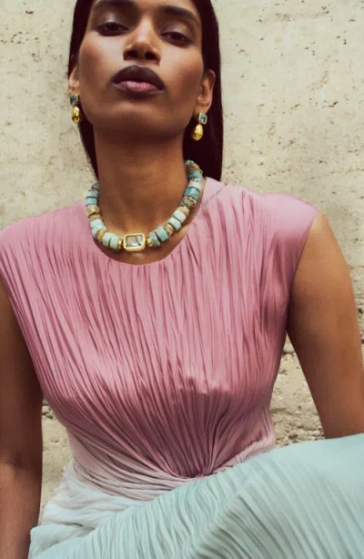 Lizzie Fortunato Goddess Beaded Collar Necklace In Brown