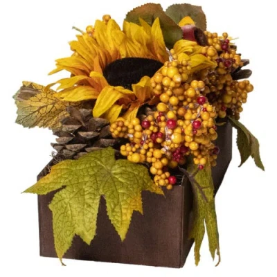 Northlight Sunflowers And Maple Leaves Artificial Fall Harvest Flower Arrangement In Multi