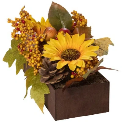 Northlight Sunflowers And Maple Leaves Artificial Fall Harvest Flower Arrangement In Multi