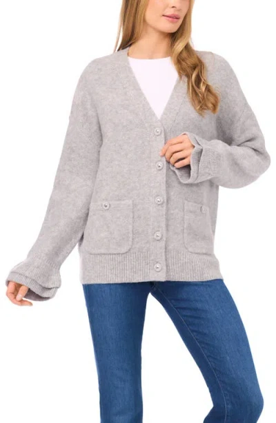 Cece Women's V-neck Ruffle Cuff Cardigan Sweater In Gray