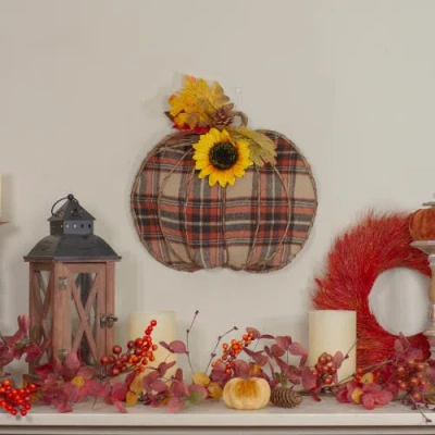 Northlight Pumpkin And Sunflower Plaid 2-d Fall Harvest Wall Decoration In Multi