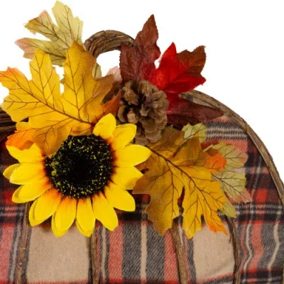 Northlight Pumpkin And Sunflower Plaid 2-d Fall Harvest Wall Decoration In Multi