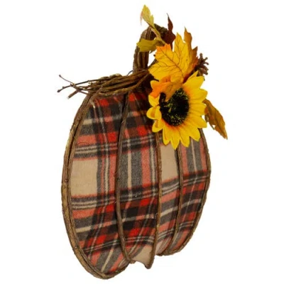 Northlight Pumpkin And Sunflower Plaid 2-d Fall Harvest Wall Decoration In Multi