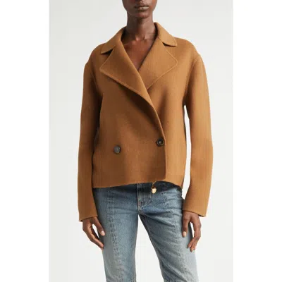 Stella Mccartney Crop Wool Peacoat In Brown