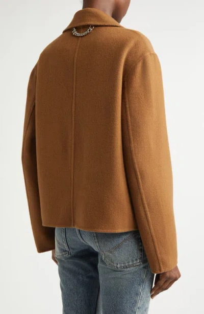 Stella Mccartney Crop Wool Peacoat In Brown