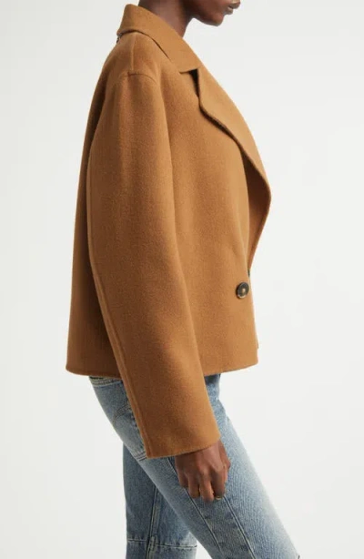 Stella Mccartney Crop Wool Peacoat In Brown
