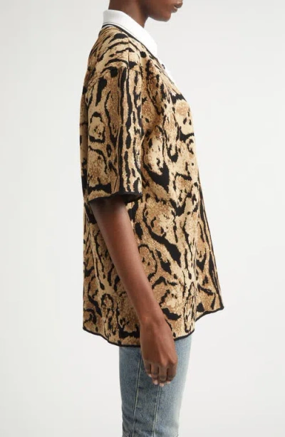 Stella Mccartney Cloud Leopard Polo Sweater In Gold