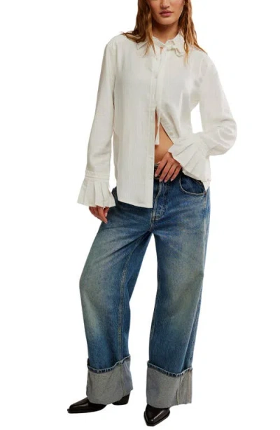 Free People Mary Lou Pleated Cuff Button-up Shirt In Multi