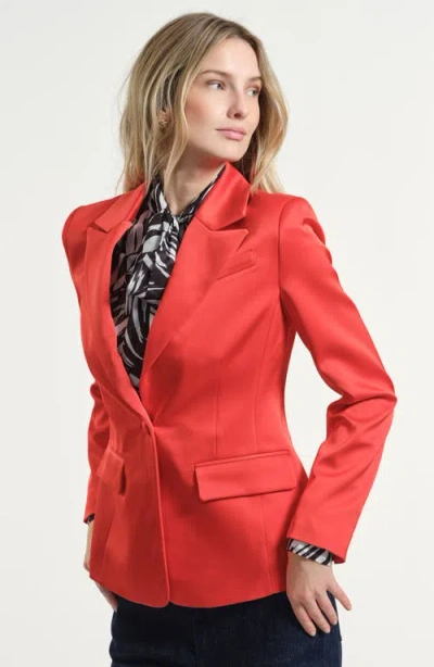 Isaac Mizrahi New York Floral Satin Tuxedo Jacket In Red