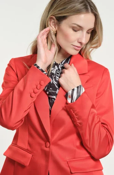 Isaac Mizrahi New York Floral Satin Tuxedo Jacket In Red