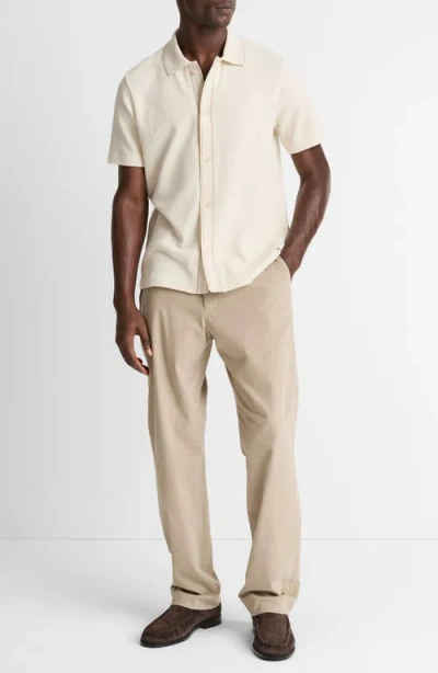Vince Short Sleeve Jacquard Cotton Knit Button-up Shirt In Neutral