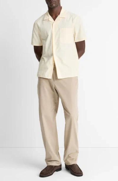 Vince Union Textured Stripe Cotton Camp Shirt In Neutral
