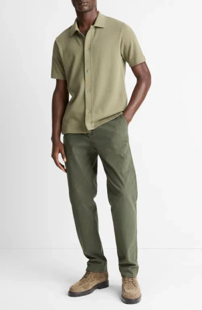 Vince Short Sleeve Jacquard Cotton Knit Button-up Shirt In Green