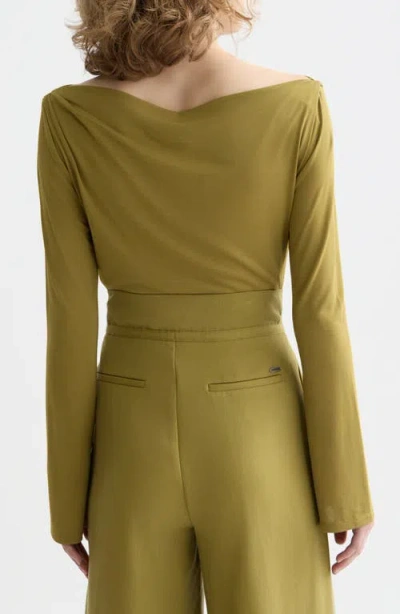 Scotch & Soda Drapey Long Sleeve Jersey Top In Green
