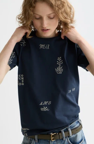 Scotch & Soda Cross Stitch Print T-shirt In Blue