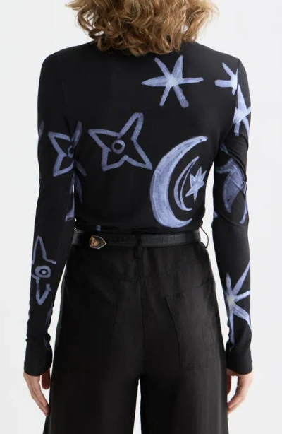Scotch & Soda Print Long Sleeve T-shirt In Black