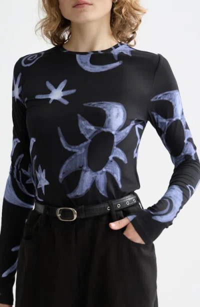 Scotch & Soda Print Long Sleeve T-shirt In Black