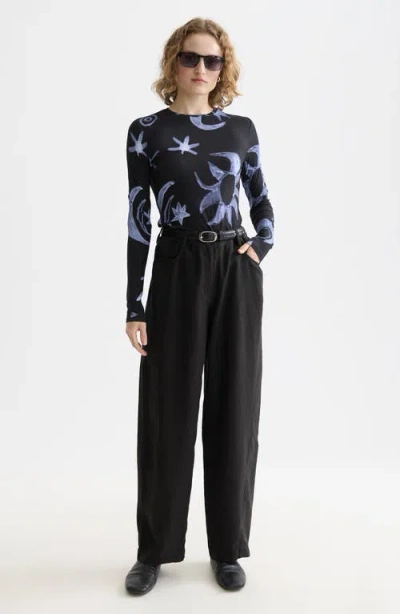 Scotch & Soda Print Long Sleeve T-shirt In Black