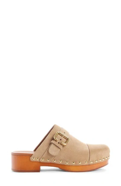 Chloé Jeannette 40 Embellished Suede Clogs In Brown