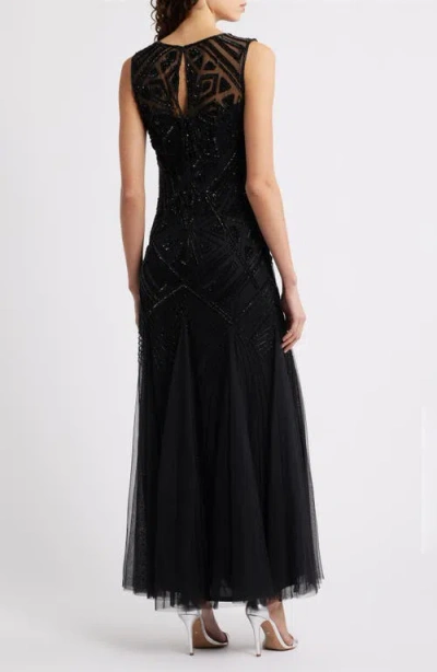 Pisarro Nights Geometric Beaded Sleeveless Gown In Black