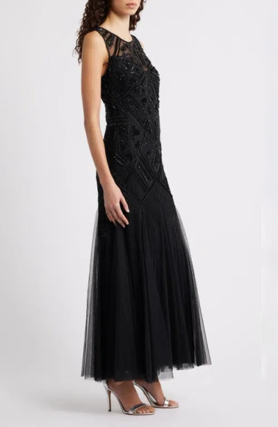 Pisarro Nights Geometric Beaded Sleeveless Gown In Black